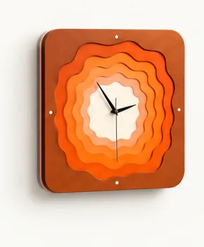 Layer Clock: round wall clock made of stacked wavy layers in a terracotta-to-orange gradient