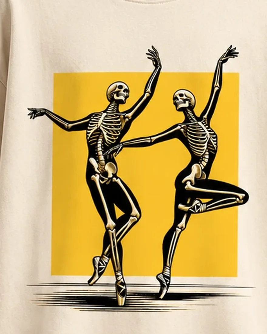 Danse Macabre Tee: close-up of the print on the front of the T-shirt